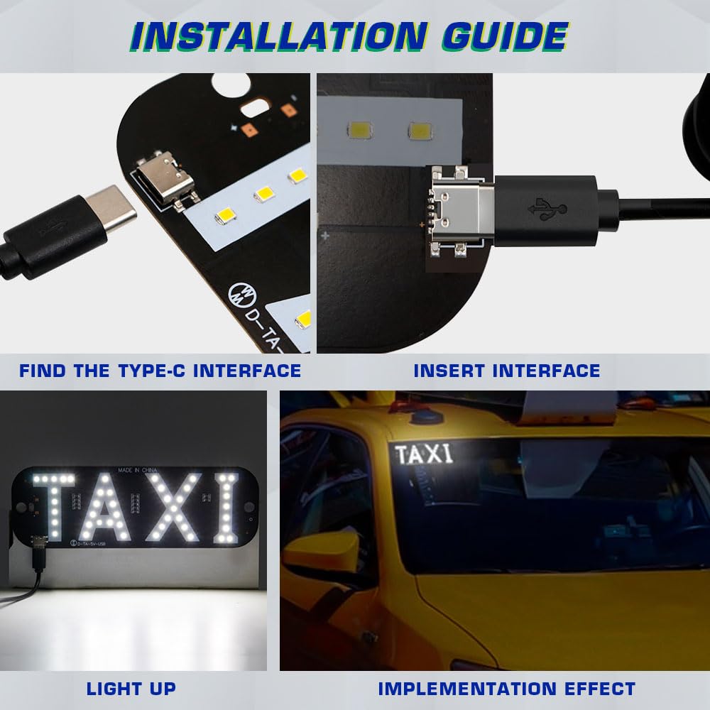1pcs Taxi Sign Light USB On/Off Button, Bright Taxi LED Sign, Suction Cup Window Placement for Taxi Car (White)