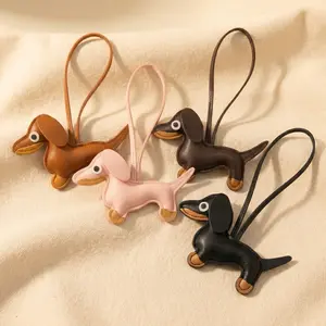 Dachshund Leather Bag Charm, Leather Dog Keychain, Puppy Purse Accessory for Backpacks, Car Mirror Charm