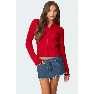 Ryn Zip Up Cable Knit Cardigan