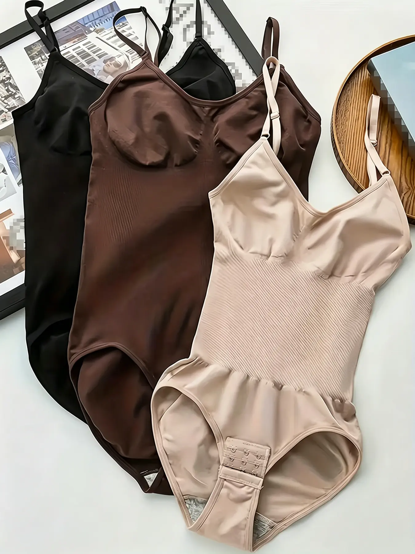 3-Color Black, Nude, Coffee Women's Tummy Control Shapewear Thong Bodysuit - Seamless Waist Snatching Body Shaper | Daily Wear | Breathable | Innerwear