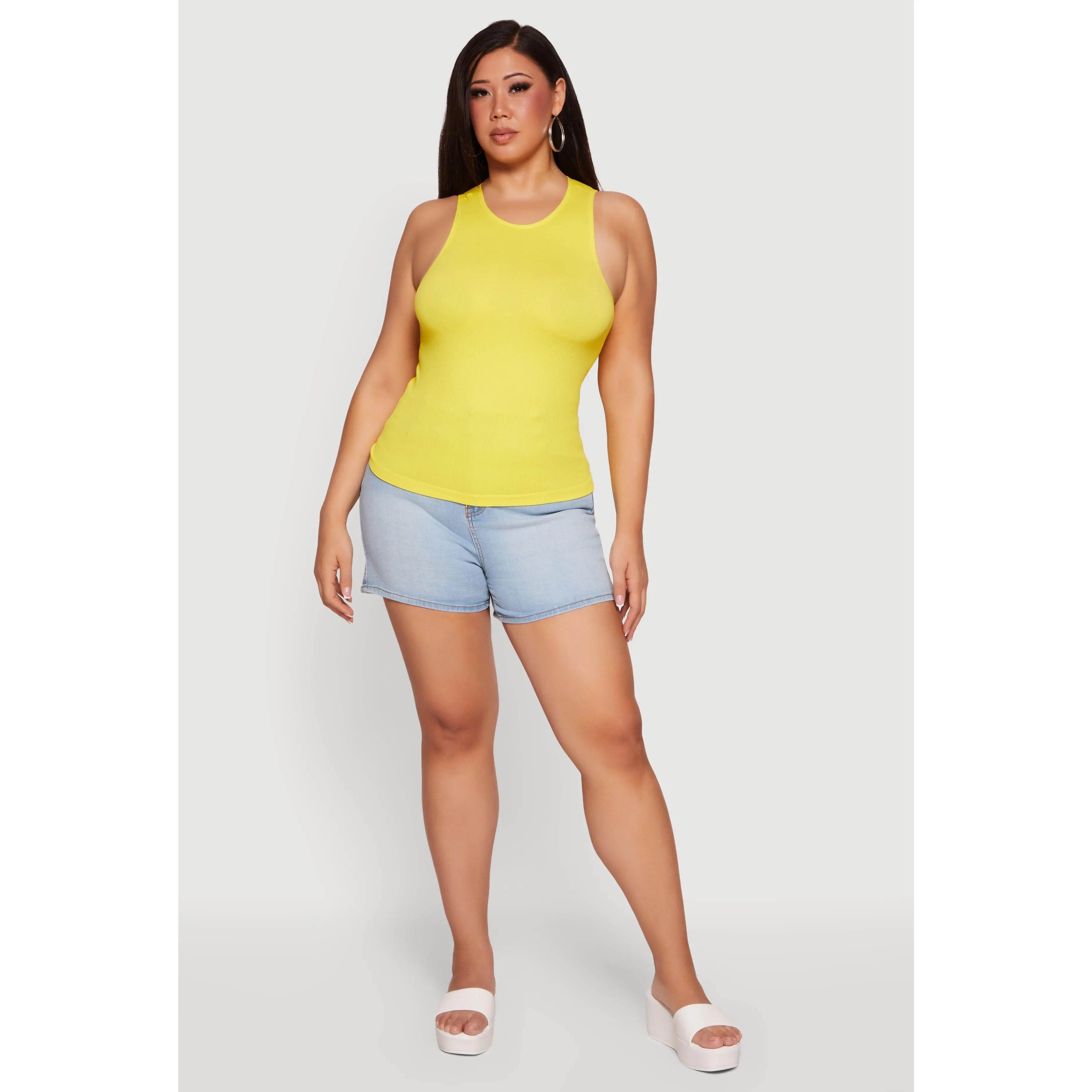 Plus Size Compression Rib High Neck Tank Top
