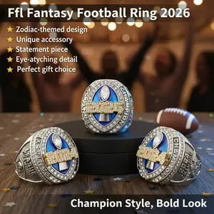 2026 FFL Fantasy Football Championship Zinc Alloy Fashion Ring, 60g Party Accessory with Slogan, Non-Customizable Costume Jewelry (As Shown), Fashion Rings