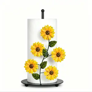 Sunflower Shaped Paper Towel Holder, Vintage Country Style Yellow Sunflower Kitchen Decor, Rustic Black Metal Home Decoration