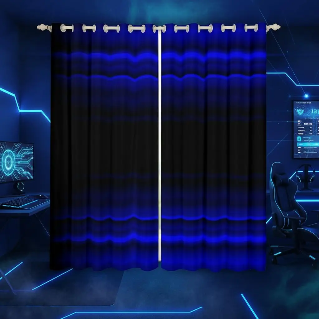 Abstract Art Window Curtains,2 Panels 3D Print Blackout Curtains Ombre Gradient Geometric Modern Stripe Blue Black Lightweight Window Treatments Drapes