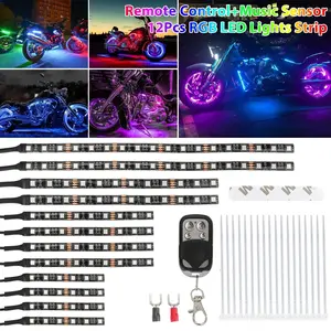 12Pcs Motorcycle RGB LED Under Glow Strip Kit, Multi-Color Neon Underglow Light Strip, Waterproof Bluetooth App Control Motorcycle Accent Ambient Light, Universal Fit for Honda Suzuki Yamaha Kawasaki Cruiser Bike Dirt Bike Street Bike ATV UTV
