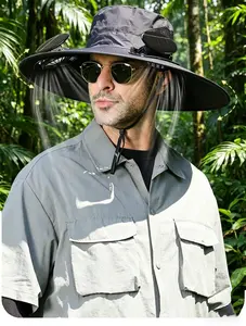Outdoor camping sun hat with 2 fans, suitable for both men and women fishing hat, summer hat, fan hat, suitable for men and women gardening, beach, travel, camping, sports