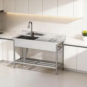 47" x 22" Gray Freestanding Stainless Steel Laundry Sink with Pull Down Faucet, Large Workbench Top for Laundry Room, Garage, or Mudroom, 47X22 In, Pull Down Tap