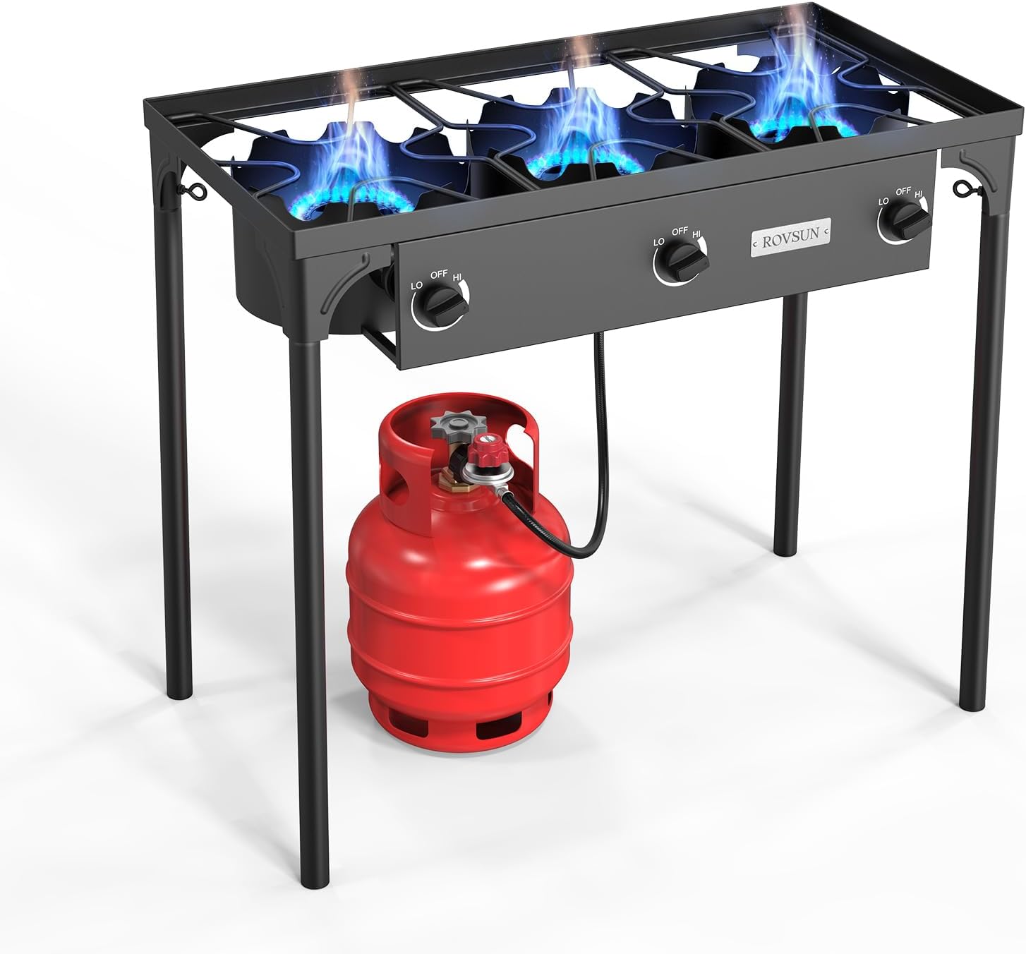 ROVSUN 3 Burner Propane Gas Stove, 225,000 BTU High Pressure Outdoor Camping Burner with CSA Listed Regulator, Picnic Co
