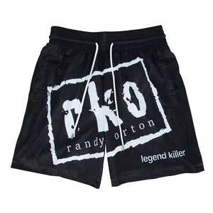 Legend Killer RKO Orton Knockout nWo Logo Retro Black Shorts Unisex Sports Double-Layered Inner Shorts Full Print Drawstring Design Men Women Mesh Basketball Shorts 4 Pockets 5.5 Inseam
