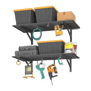 GARVEE 2 Pack Heavy Duty Garage Wall Shelves, 2x4ft Wall Mount Storage Shelf with Hooks, Durable Rack Shelving System for Shop and Garage Organization, Each Shelf Holds Up to 200 Lbs