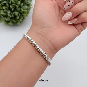 MINARA 950 Silver Brazalete Espiga con Donas gruesas
