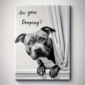 1 Piece Humorous Dog Art Poster 'Are You Pooping?' "- Classic Solid Wood Frame Canvas Print, Suitable for Bathroom Wall Decoration, Fun Design