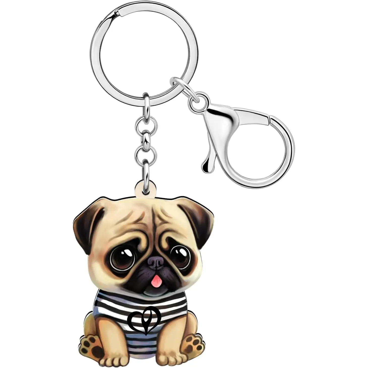 Acrylic Cute Pug Dog Keychain for Women Girls Puppy Pets Key Ring Gifts for Purse Car Keys Accessories