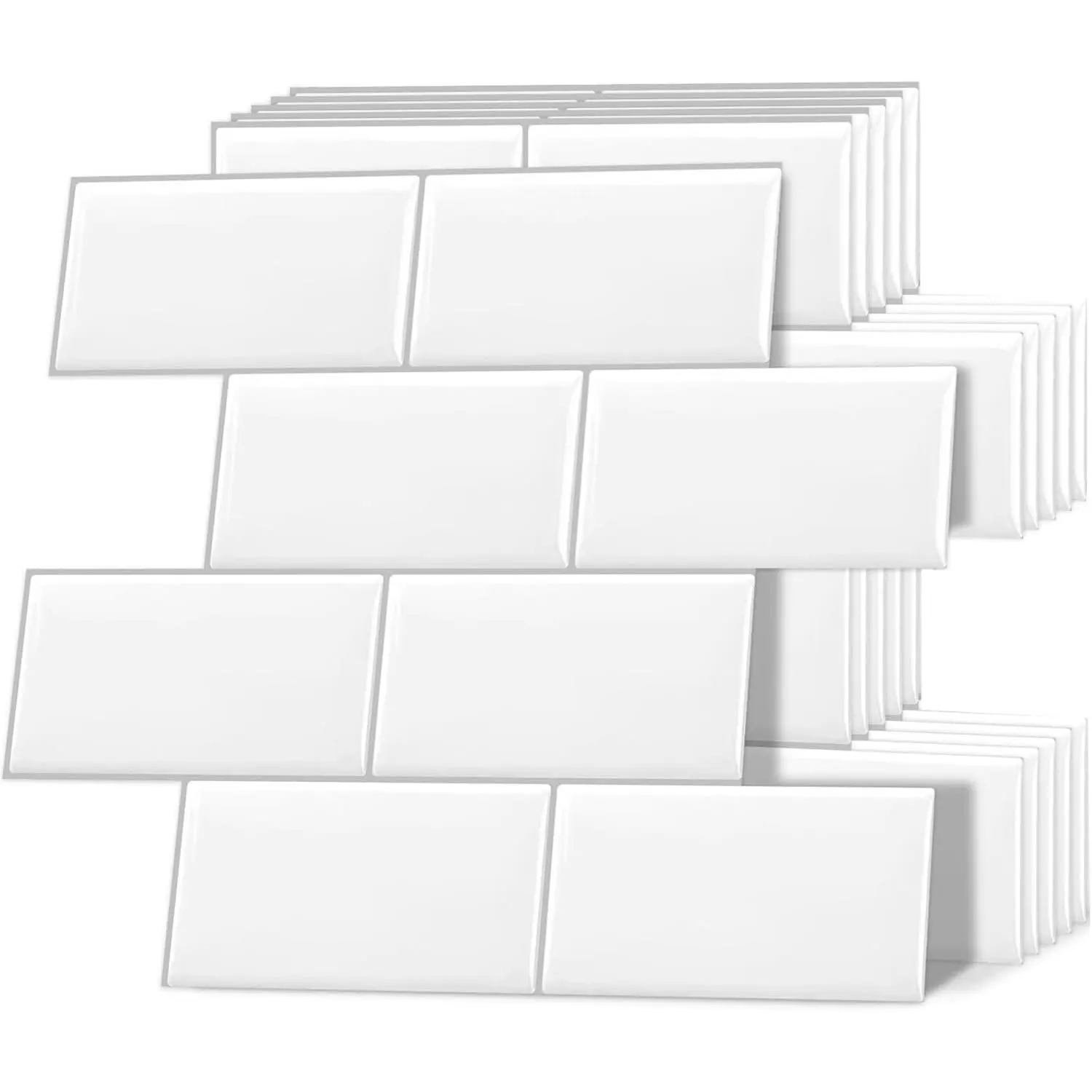 10 Thick White Subway Tile Peel and Stick Backsplash Self-Adhesive Wall Tiles for Kitchen and Bathroom