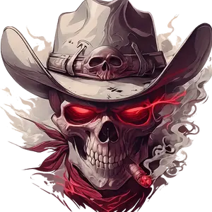 Skull Cowboy Hat Sticker, Western Outlaw Skeleton With Red Eyes And Bandana Vinyl Decal, Dark Western Style Graphic For Laptop, Guitar Case, Water Bottle Or Car Window