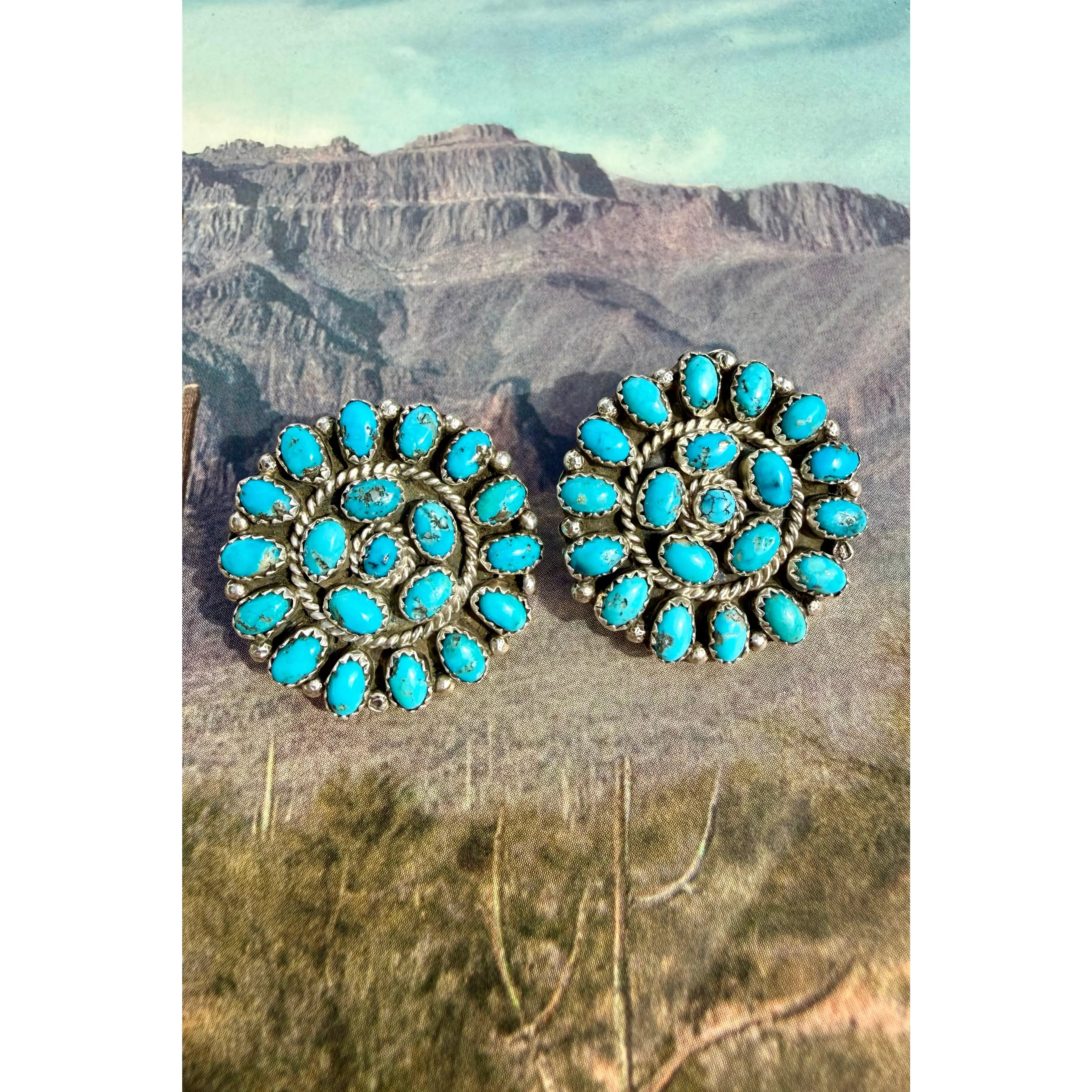 Turquoise & Silver Cluster Earrings