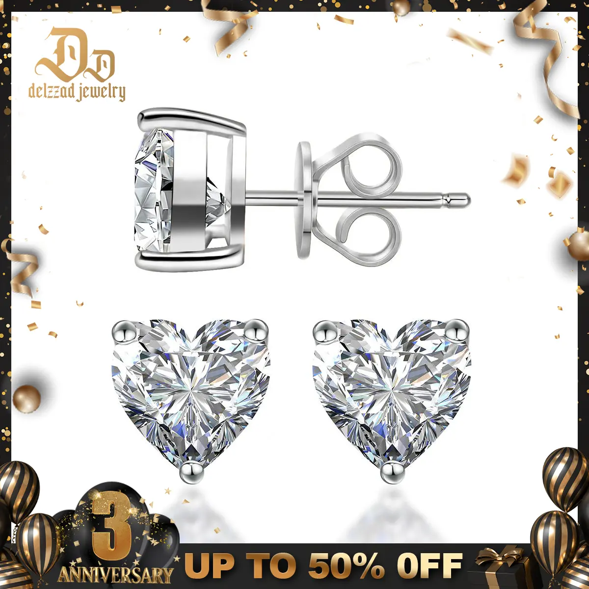 Delzzad S925 Heart Shape Stud Earrings Lab-Created Moissanite Earring Moissanite Jewelry Perfect Birthday Mother’s Day Christmas Gift for Men Women Wedding Set