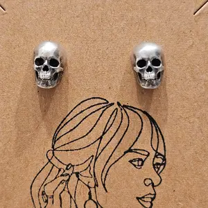 Sterling Silver Skull Post-Back Ear Studs