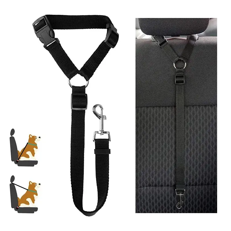 Pet Car Seat Belt Harness Leash Combo - High-Quality Nylon, Solid Reflective Strip, Leash Included, Enhanced Safety, Universal Adjustable No-Tangle Travel Clip Strap, All-Season Pet Supply Gift for Cats & Dogs (Leads & Harnesses)