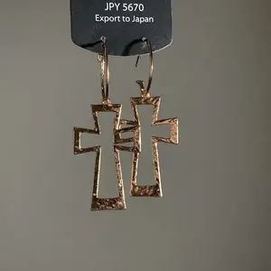 Chunky Gold Cross Earrings for Women Boho Hammered Bold Thick Big Cross Drop Dangle Earrings Perfect Valentine's Gift