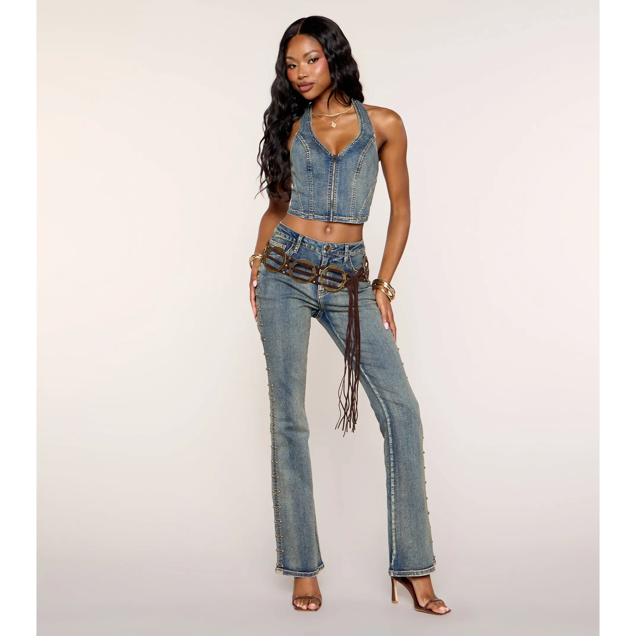 Studded And Snatched Flare Jeans
