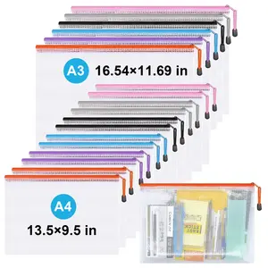 Mesh Zipper Pouch,Waterproof Zipper Bags,18pcs Document Folders,for Puzzle Board Game Storage,for School Office Supplies