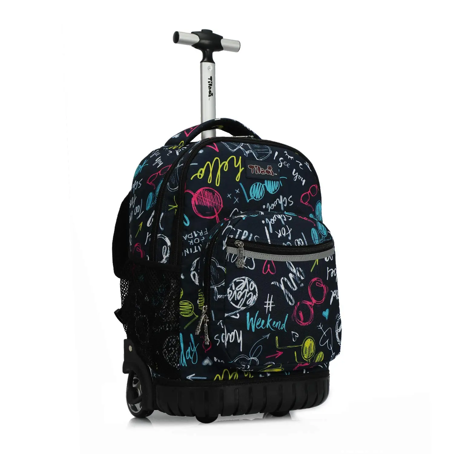 Tilami Rolling Backpack 19 inch Wheeled Boys Girls Travel School Student Trip,Weekend Black
