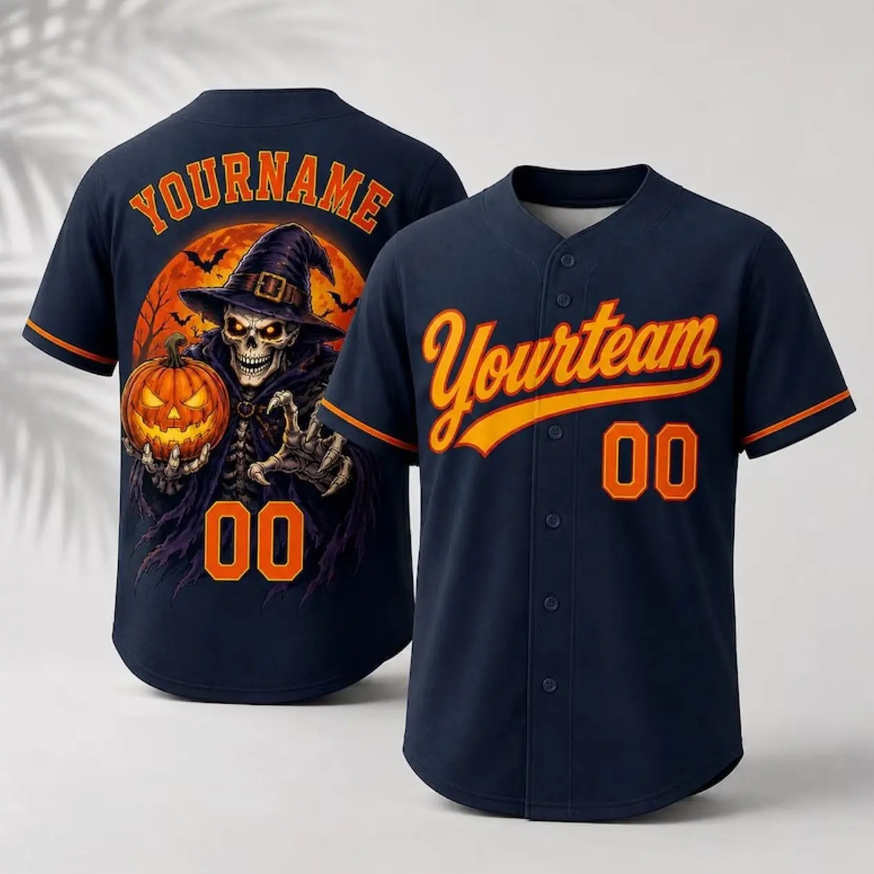 Custom Halloween Baseball Jersey, Witch Skeleton Shirt, Personalized Pumpkin Jersey
