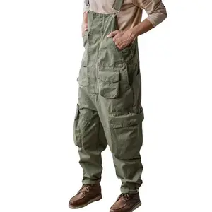 baggy sweatpants men Cotton Overalls Bibs Loose Washing Jumpsuit Men's Suspenders Four Seasons Full Length Baggy Pants Menswear Green Stonewashed Denim Bib Overall Relaxed Fit Denim Bib Overall Adjustable Denim Overall Jumpsuit