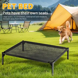 Elevated Raised Dog Cot Bed, Waterproof Breathable Oxford Mesh Off-Ground Pet Bed with Sturdy Steel Frame, Moisture Resistant Indoor Outdoor Camping Cooling Dog Bed, Washable Pet Cot in Black Gray S M L Sizes for Small Medium Large Dogs Cats