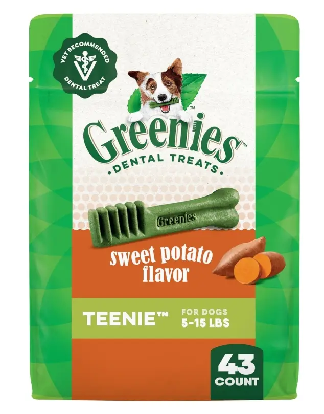 Greenies Teenie Natural Dog Dental Treats Sweet Potato Flavor 12 oz Pouch 43 Treats for Small Dogs 5-15 lbs Vet Recommended
