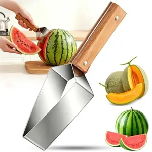Stainless Steel Fruit Watermelon Slicer, 2026 New Triangle Kitchen Watermelon Cutter, Stainless Steel with Wooden Handle for A Wide Variety Watermelon, Cantaloupe, Honeydew, Apples, and More