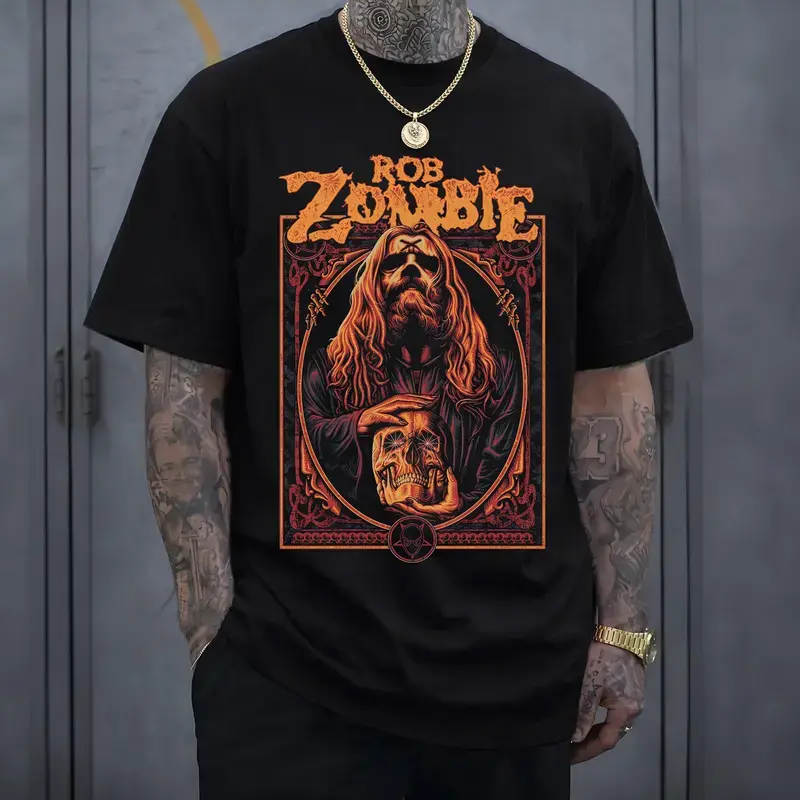 Women's Short-Sleeve Rob Zombie Skull Graphic T-Shirt - Unisex Oversize Industrial Metal Rock Band Vintage Grunge Cotton Top, 67 Rifle Eat Sleep Goon Repeat Say You Swear In Utero Fan Apparel, Shortsleeve, Tshirt