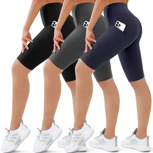 Women's 3-Pack Biker Shorts - Tummy Control, Elastic Waistband, Stretchy, 360° Stretch, Comfortable Stretchy, Built-in Shapewear Shorts with Pockets for Workout, Yoga, Stretchy Shorts