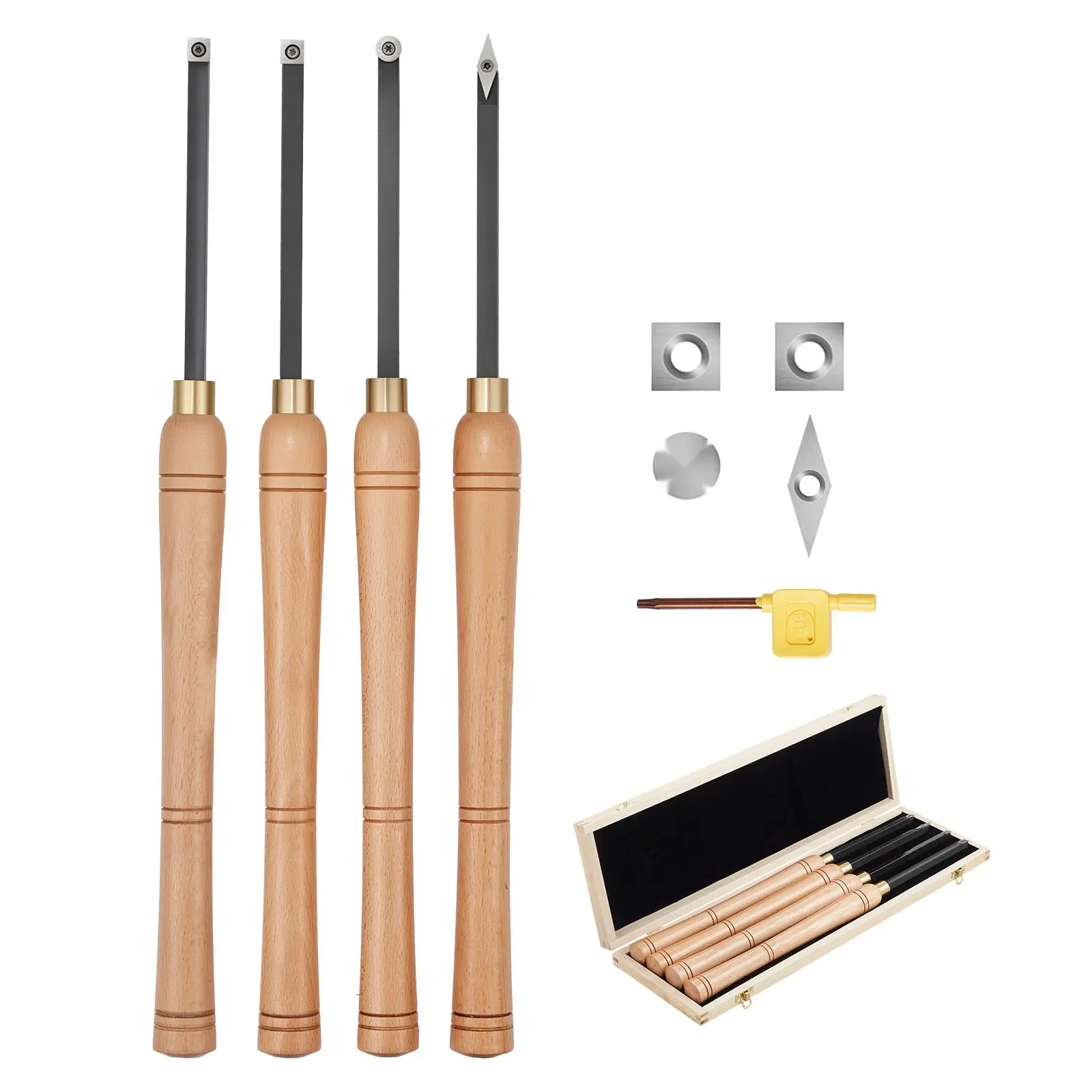 4-Piece Wood Lathe Chisel Set, HSS Woodturning Tools With Storage Box, Lathe Finisher Pack For Turning, Beading, Parting, Roughing, Grooving Cuts - Precision Ground High Speed Steel Chisels For Beginners And Professionals
