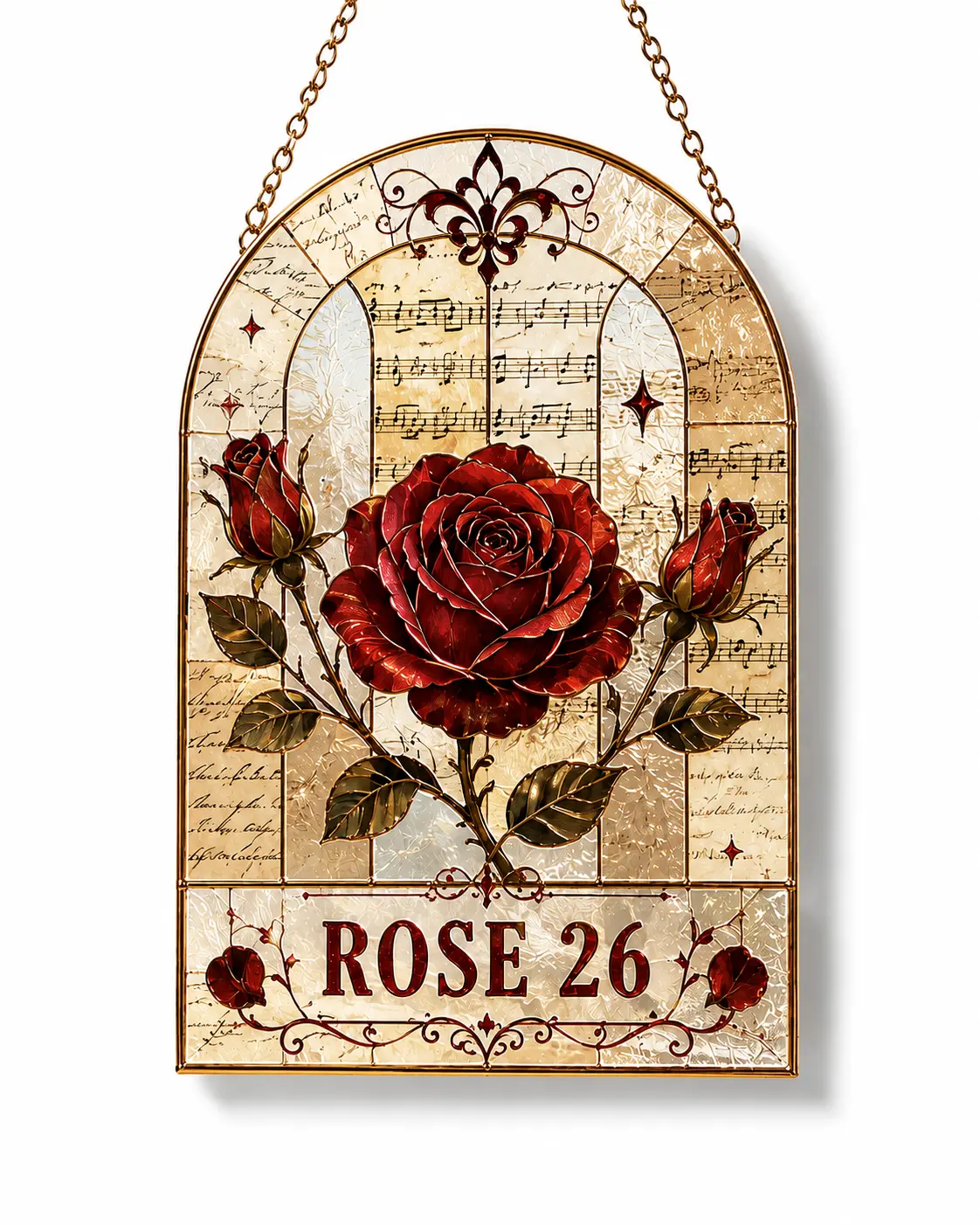 Turn Sunlight Into Romantic Art — ROSE 26 Vintage Stained Glass Suncatcher, Red Rose Floral Window Hanging Decor, Music-Inspired Gift #RoseSuncatcher #StainedGlassDecor #WindowDecor #RoseGift #VintageHomeDecor