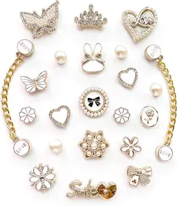 Bling shoe charms for women with girly gold chains & rhinestones. Perfect DIY décor for clogs & sandals, adding cute designer sparkle for parties & gifts