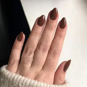 24pcs Almond Shape Caramel Fake Nails, Reusable, Beginner Friendly, Includes Jelly Glue and Nail File, Perfect for Commute and Dates
