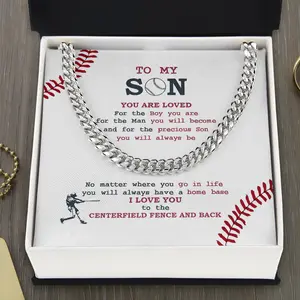 To My Baseball Son Cuban Link Chain Necklace Gift For Son - You Are Loved For The Boy Baseball Cuban Link Chain Necklace