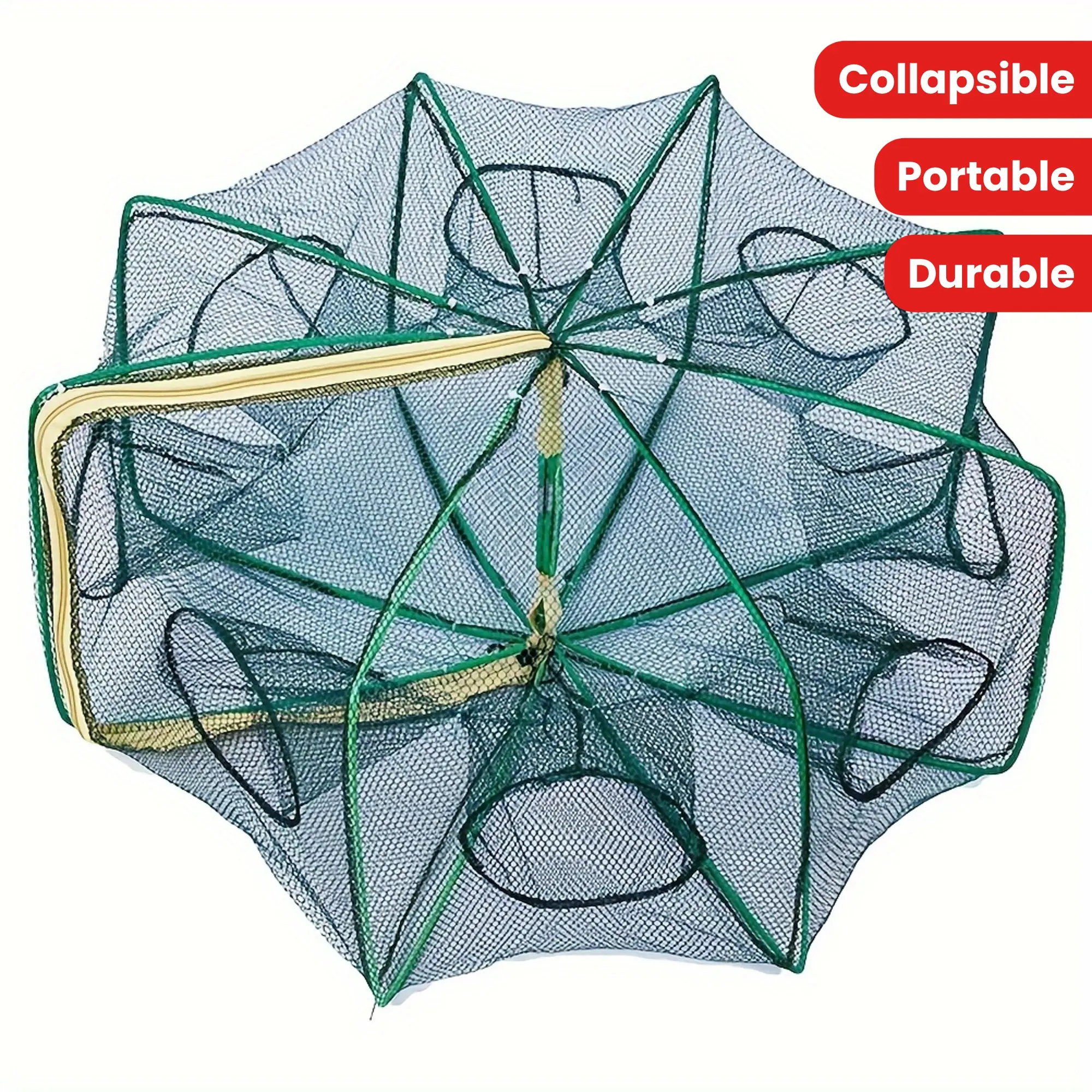 1-Pack  Upgraded Durable Nylon PA Net Collapsible Fishing Trap Kit for Catching Fish, Shrimp, Crayfish & Crab with Reinforced Thick Frame  Portable Folding Storage Design