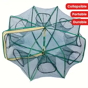 1-Pack  Upgraded Durable Nylon PA Net Collapsible Fishing Trap Kit for Catching Fish, Shrimp, Crayfish & Crab with Reinforced Thick Frame  Portable Folding Storage Design