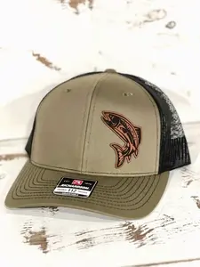 Speckled Trout Fishing Hat: Leather Engraved Patch, Richardson 112 Snapback