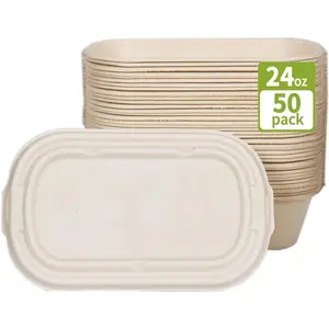 50 count(24oz) disposable meal prep  containers with ,microwaveable and freezable compostable, takeaway containers salad for  bowls and bento boxes.