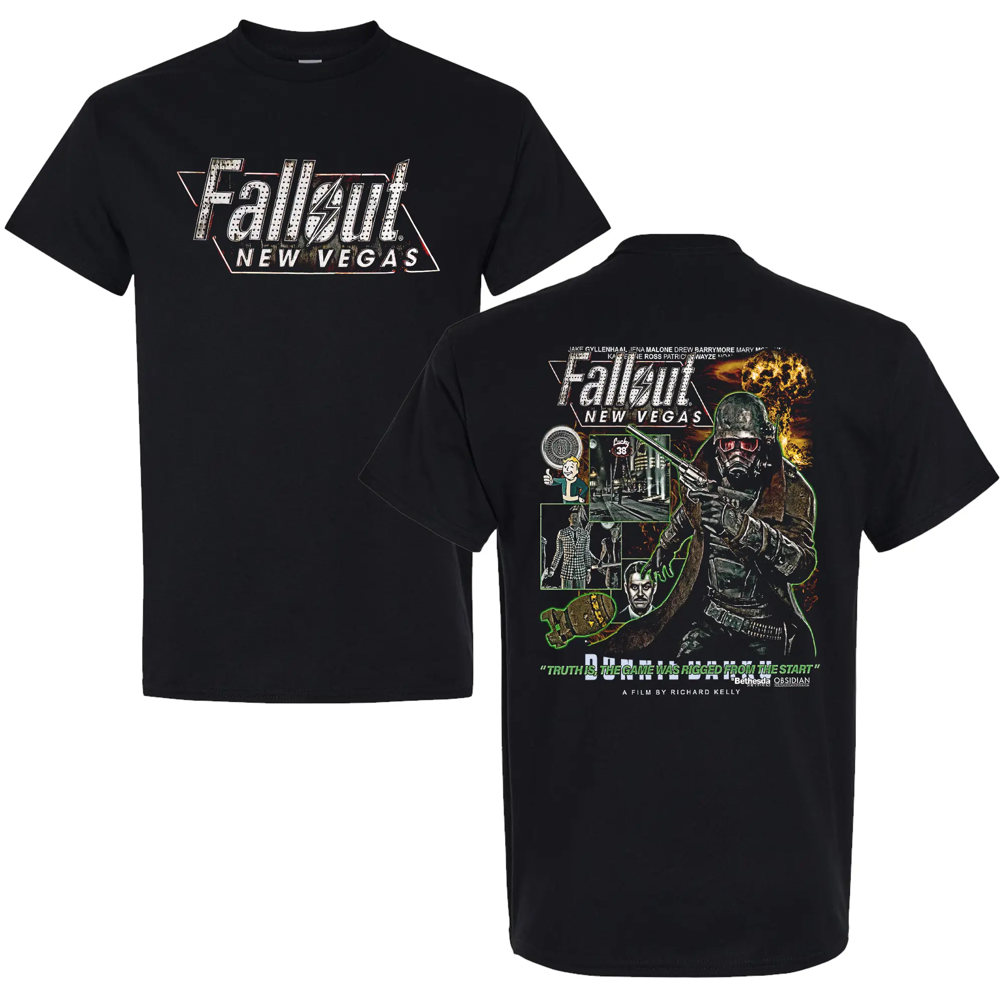Women's Vintage Fallout 3 New Vegas Green Stretch Round Neck Cotton Short-Sleeve Graphic Print Top, Soft Fabric, Stylish Retro Gaming Tee for Gamers, Office & Casual Wear, All Seasons Best Fit, T-Shirt, Soft Cotton
