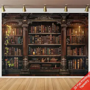 1pc Wall Niche Bookshelf Patterned Tapestry, Horizontal Design, 90g Polypropylene Fabric, Perfect for Living Room & Bedroom Decor