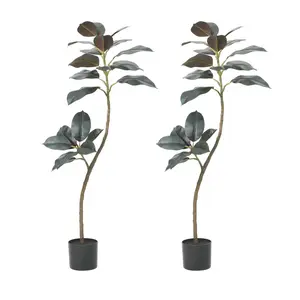 【Christmas Gift】2pcs Artificial Rubber Tree, Large Simulated Rubber Tree With Smooth Leaves And Pot, Faux Plants For Living Room Bedroom Office Balcony Corner Decor-A