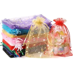 100PCS Organza Bags, 4x6" Wedding Favors Bags with Drawstring, Mixed Color Little Mesh Candy Gift Pouches for Party, Jewelry, Christmas, Festival, Eid Mubarak Party Favor Bags