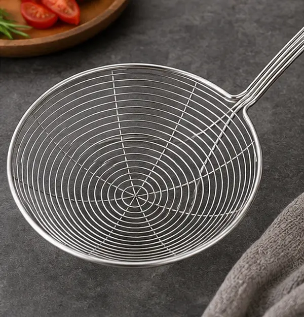 Stainless Steel Spider Strainer Skimmer Ladle, 5.4 Inch Wire Mesh Slotted Spoon for Cooking, Frying, Pasta, Hot Pot & Kitchen Use