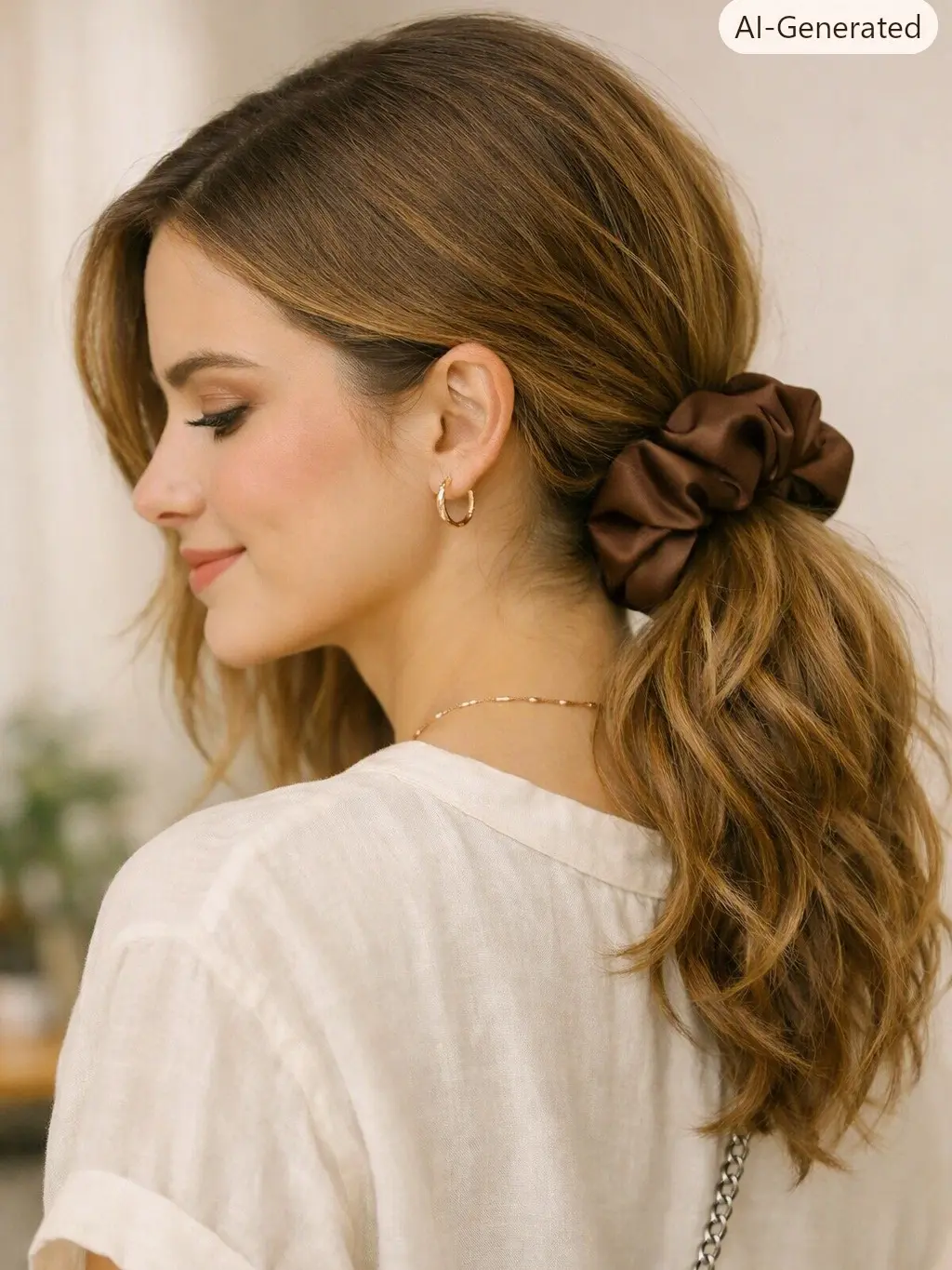 Unisex Silky Smooth Fabric Scrunchies, Navy & Brown 2-Piece Set for Hiking & Everyday Wear