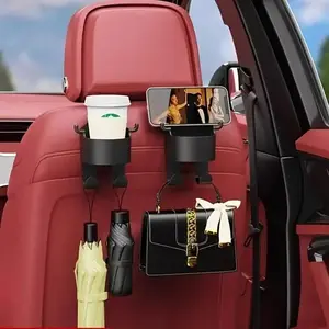 Multifunctional Car Storage Rack with Hooks, Cup Holder, and Storage Box, Durable PP Material, Seat Back Beverage and Phone Stand, Car Backseat Organizer